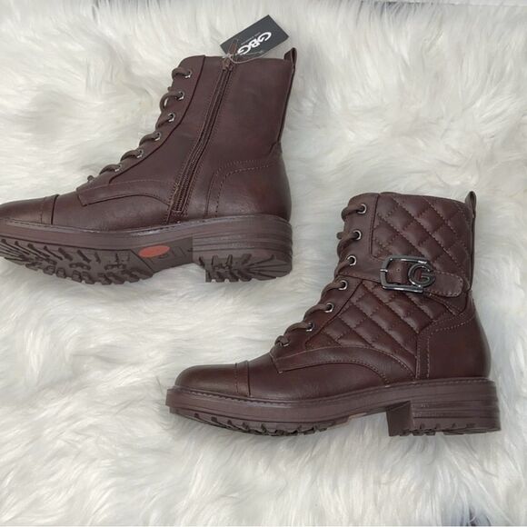 Guess GBC Los Angeles Women’s Ankle Combat Boots Lace Up Brown. Sz 7M. New - Picture 7 of 10